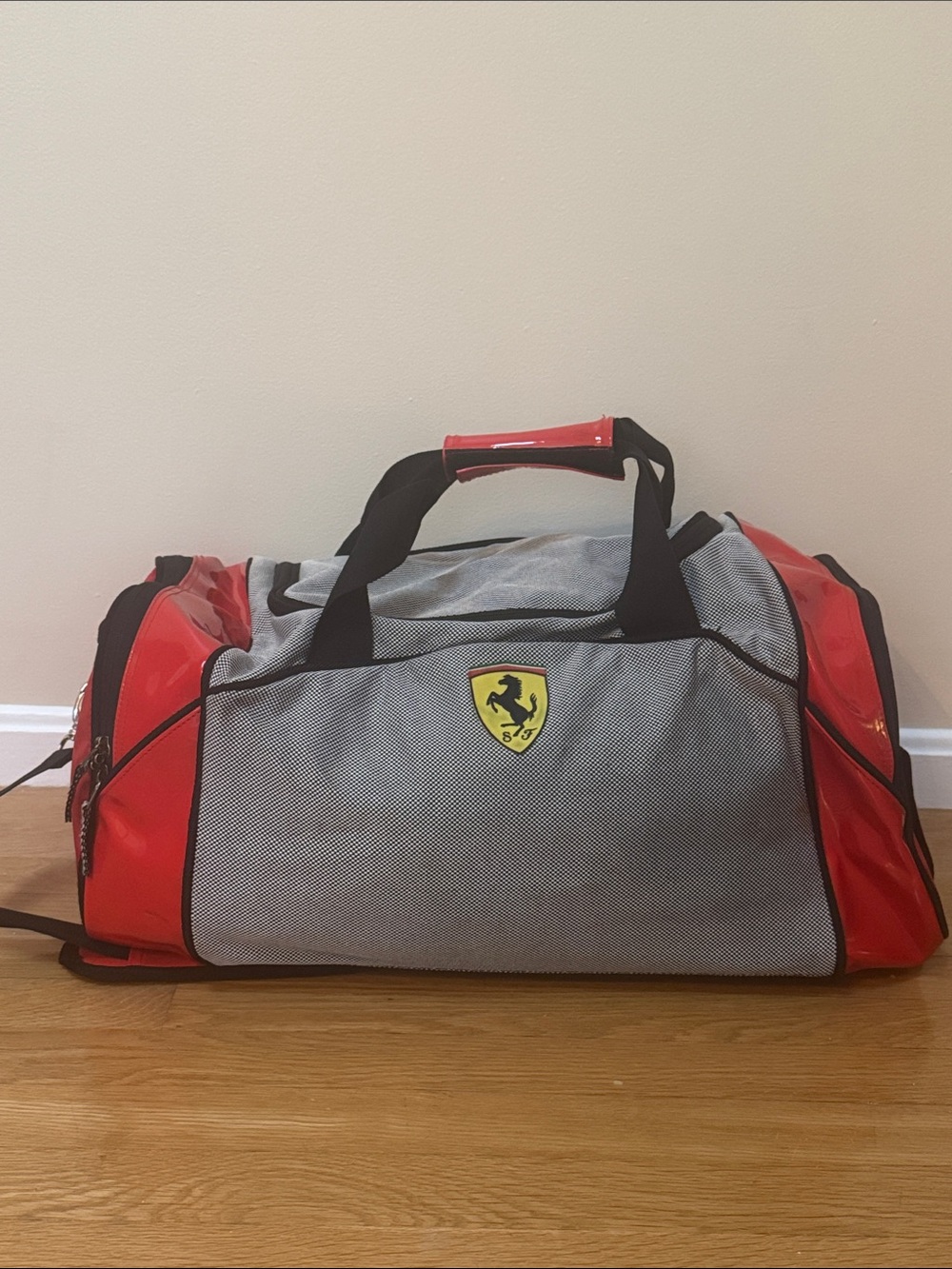 Ferrari Red & Gray Men’s Duffel Bag with Shield Logo